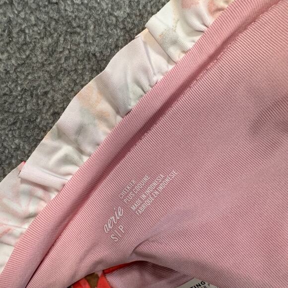Aerie Floral Ruffle Beaded Tie Bikini Cheeky Bottoms Size Small Pink Orange New - Picture 8 of 10